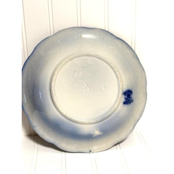 Antique New Wharf Pottery Bowl England Semi-Porcelain Waldorf Flow Blue 9" - Picture 7 of 13